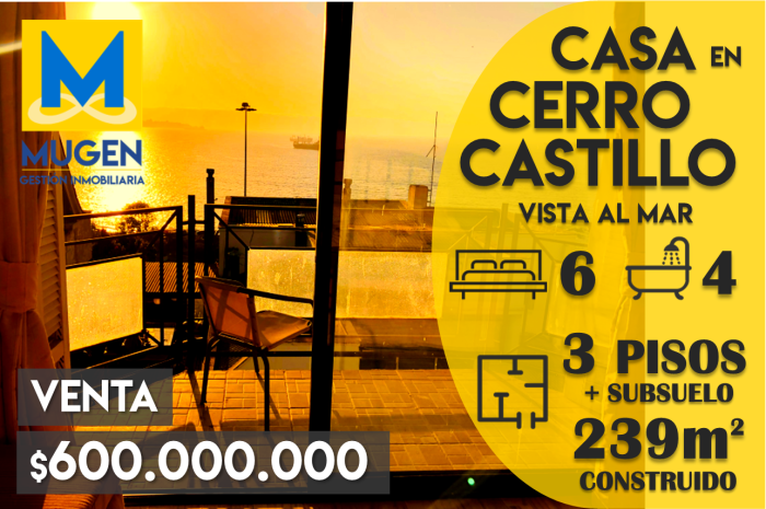 SE VENDE - CASA CON VISTA AL MAR EN CERRO CASTILLO